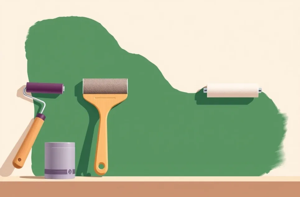 Outils de peinture disposés dans l'ordre des étapes du chantier