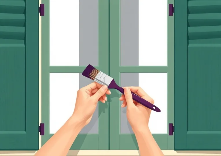 Mise en peinture au pinceau de volets et d'encadrements en bois