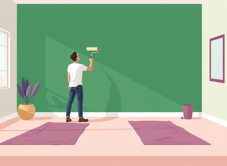 Peintre appliquant la peinture au rouleau sur un mur de salon