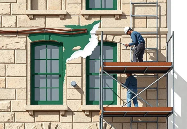 Ravalement de façade en pierre, nettoyage et application d'enduit