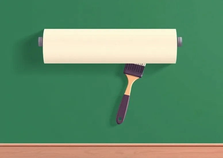 Pose de papier peint, rouleau et brosse à maroufler